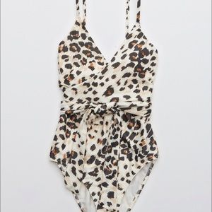 Aerie leopard one piece wrap bathing suit